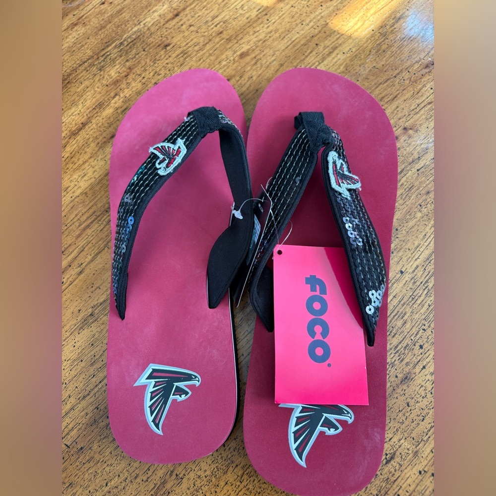 Atlanta Hawks sequined flip flops NWT
